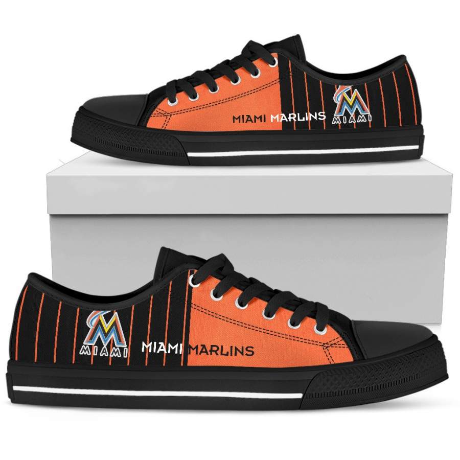 Cool Simple Design Vertical Stripes Miami Marlins Low Top Shoes