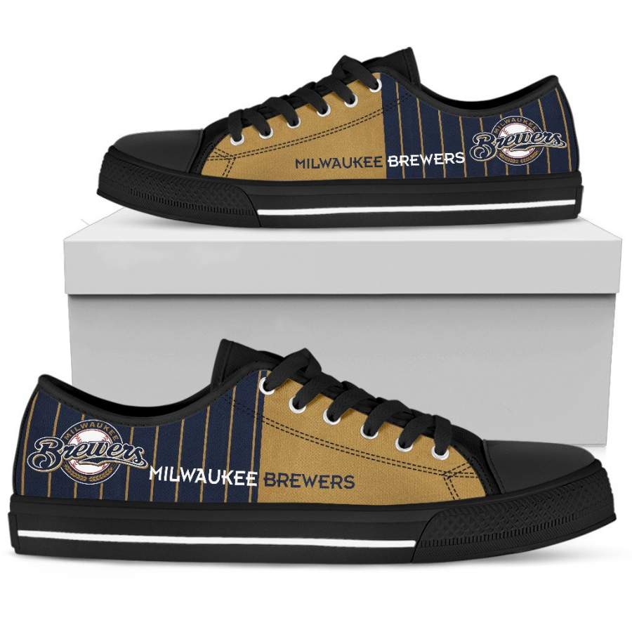 Cool Simple Design Vertical Stripes Milwaukee Brewers Low Top Shoes